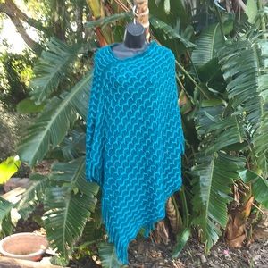 Silver parrot fringe shawl/poncho/Cape